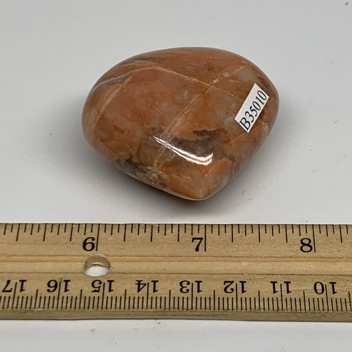 74.6g, 1.8"x2"x1", Peach Moonstone Heart Crystal Polished, B35010