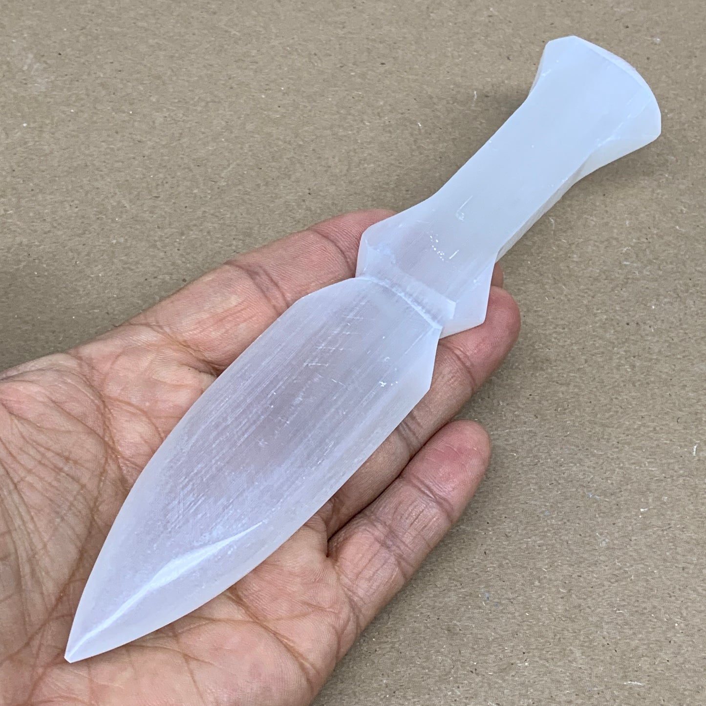 110g, 7.5"x1.3"x0.5", Natural Selenite Crystal Dagger (Satin Spar), B36044