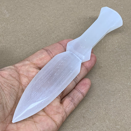 110g, 7.5"x1.3"x0.5", Natural Selenite Crystal Dagger (Satin Spar), B36044