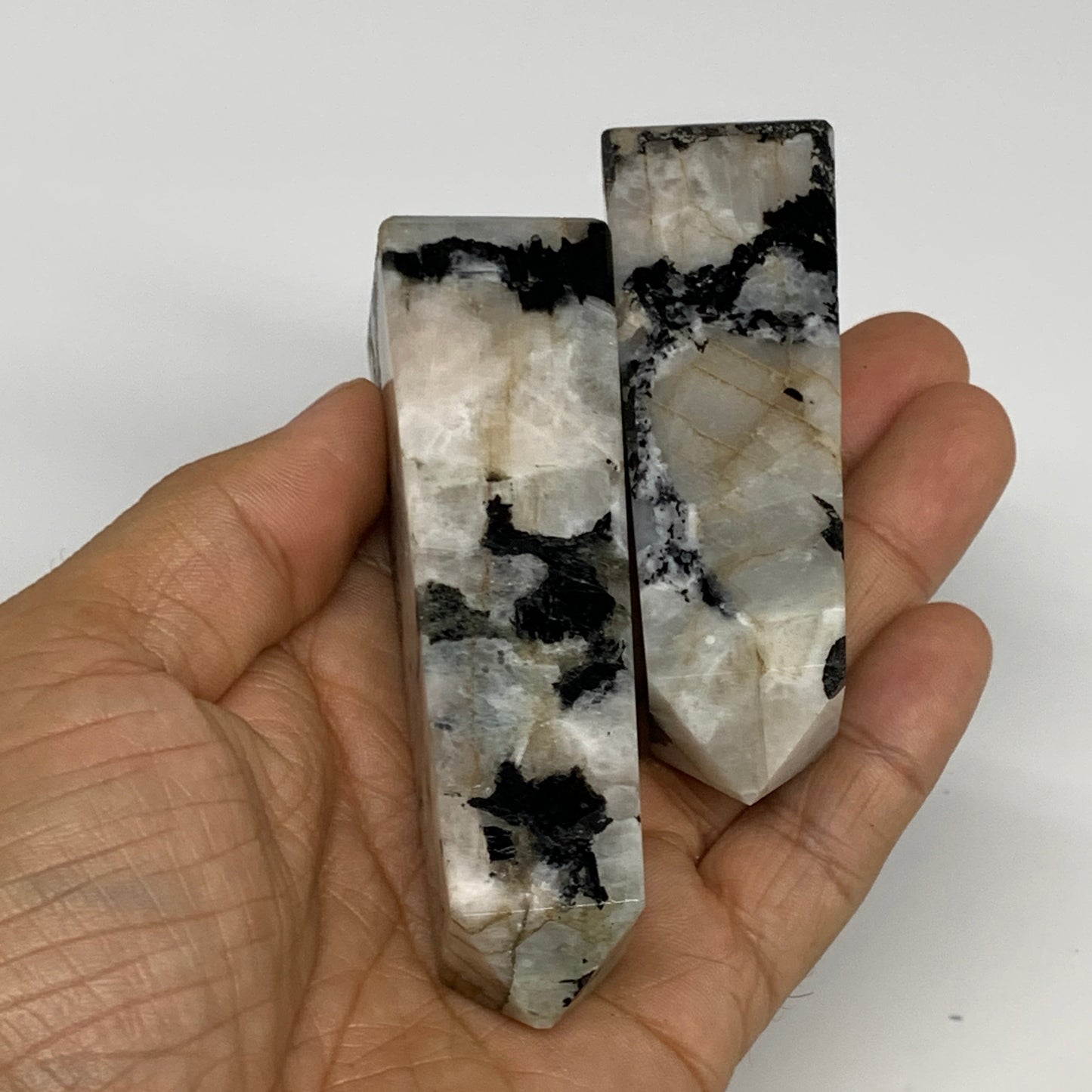 2.2 lbs, 2.9" - 3.8", 10pcs, Natural Rainbow Moonstone Towers, Obelisks, B29310