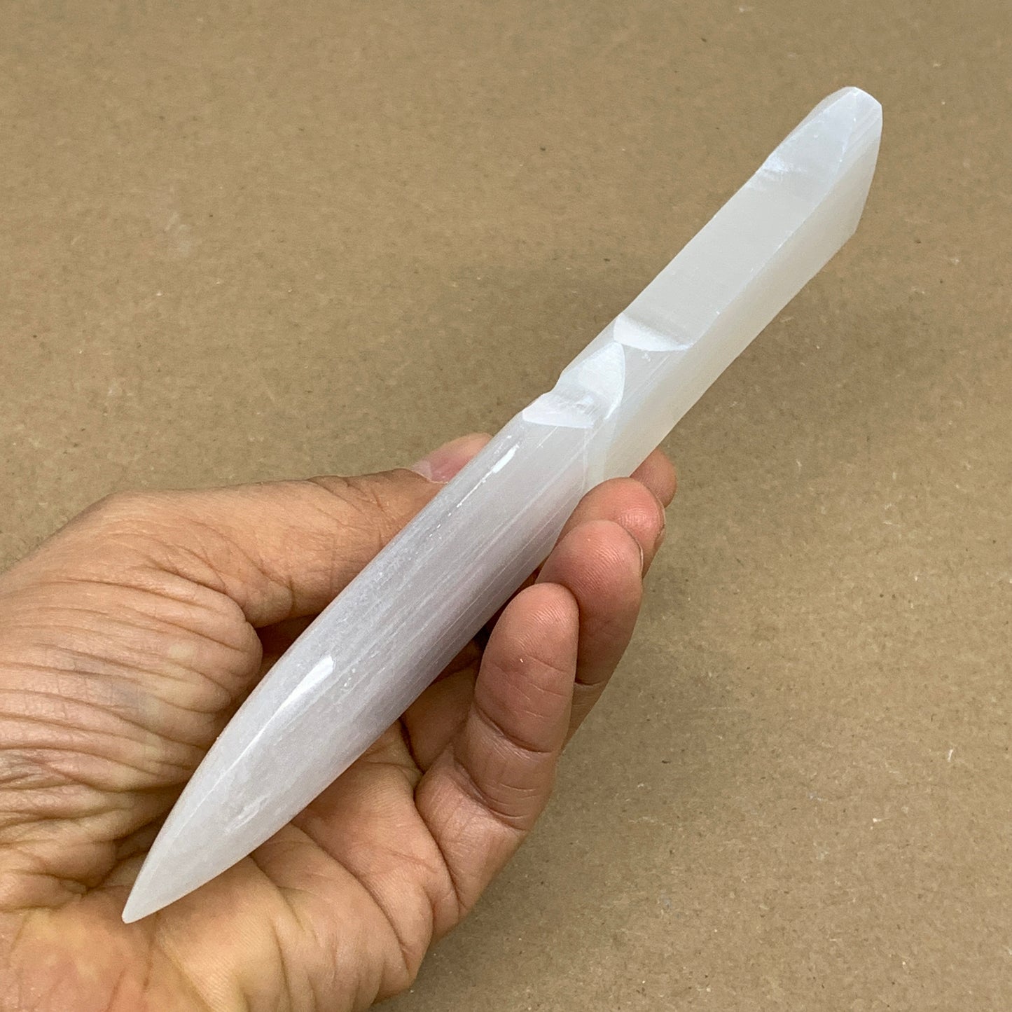 110g, 7.5"x1.3"x0.5", Natural Selenite Crystal Dagger (Satin Spar), B36044