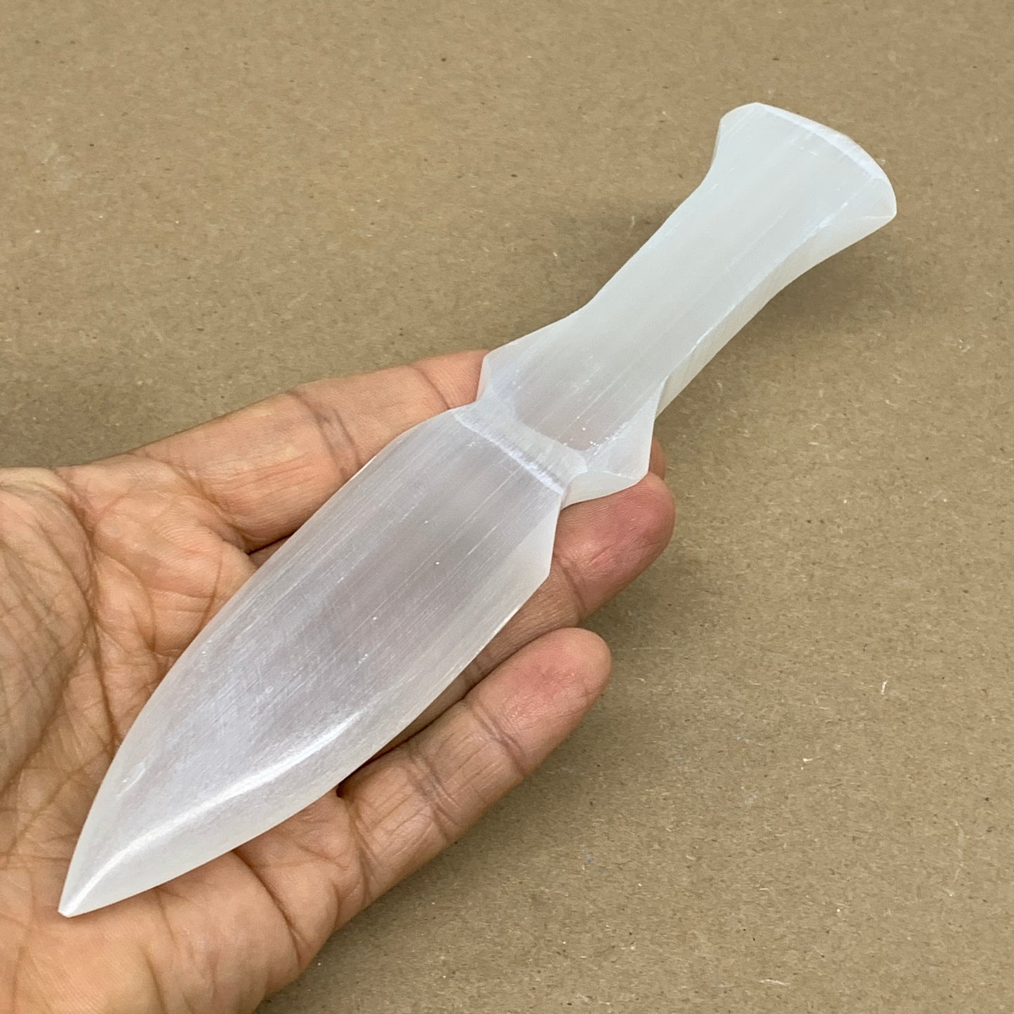 110g, 7.5"x1.3"x0.5", Natural Selenite Crystal Dagger (Satin Spar), B36044