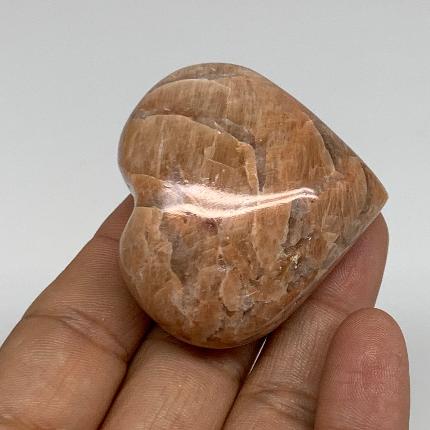 68.7g, 1.8"x1.9"x1", Peach Moonstone Heart Crystal Polished, B35021