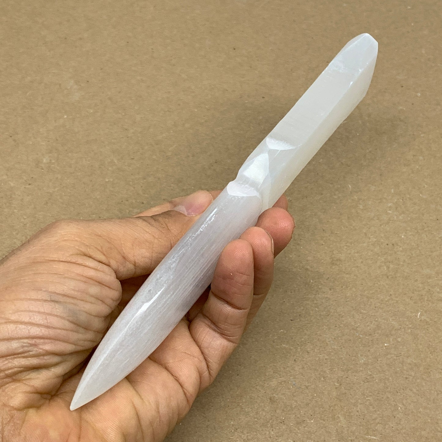 110g, 7.5"x1.3"x0.5", Natural Selenite Crystal Dagger (Satin Spar), B36044
