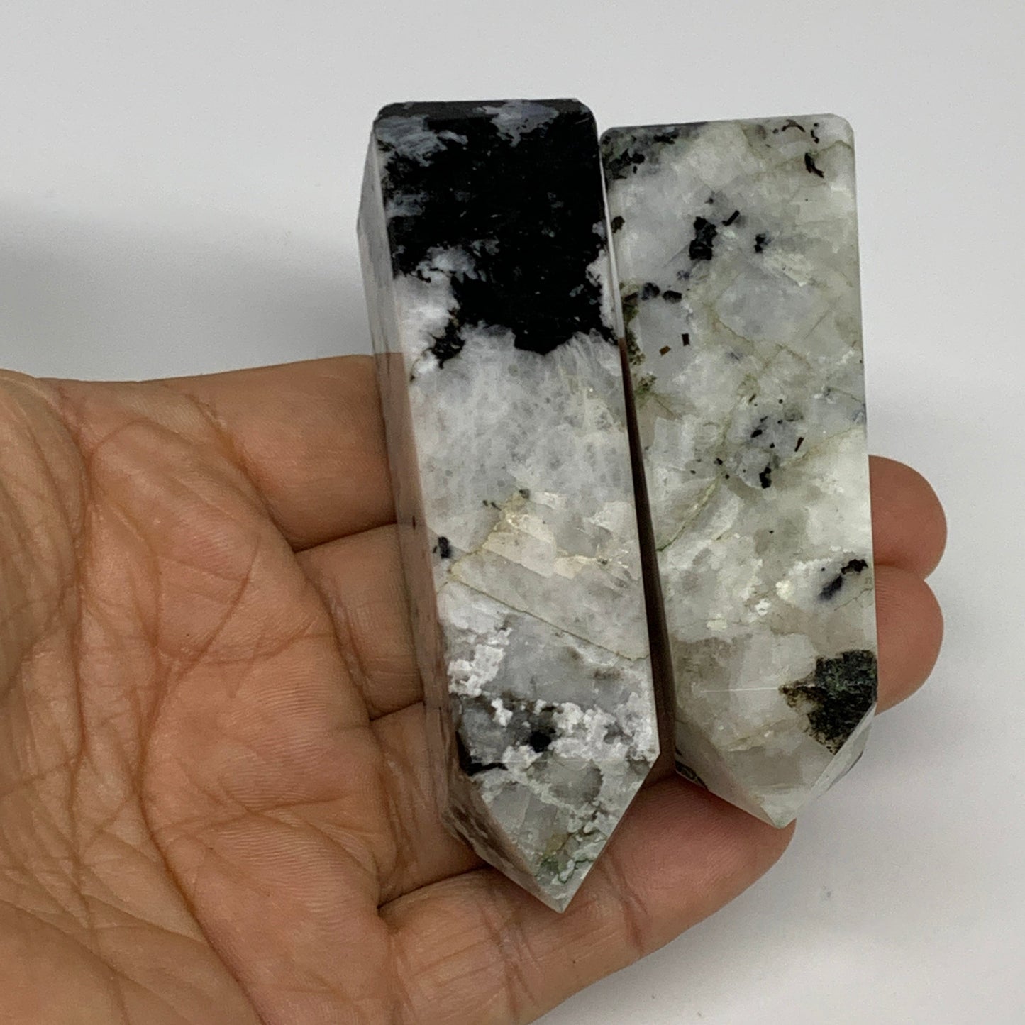 2.2 lbs, 2.9" - 3.8", 10pcs, Natural Rainbow Moonstone Towers, Obelisks, B29310