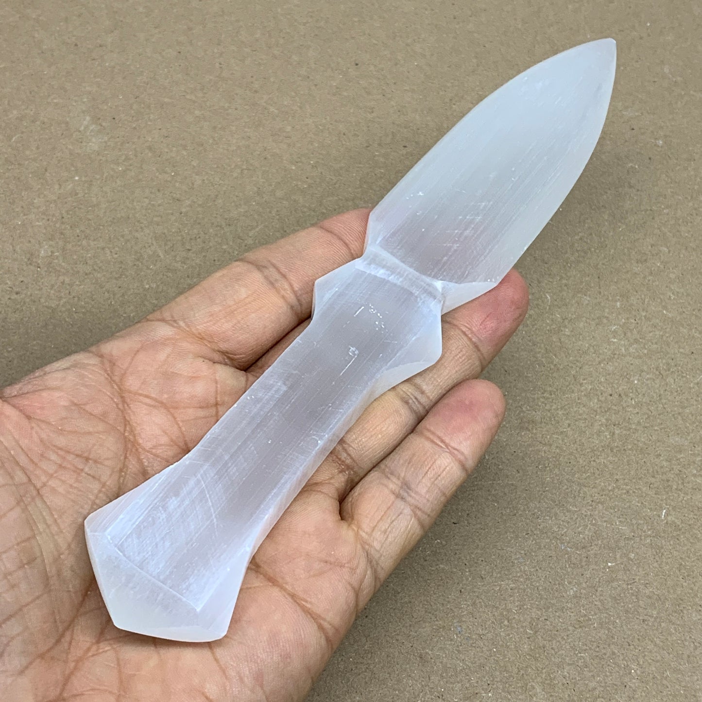 110g, 7.5"x1.3"x0.5", Natural Selenite Crystal Dagger (Satin Spar), B36044