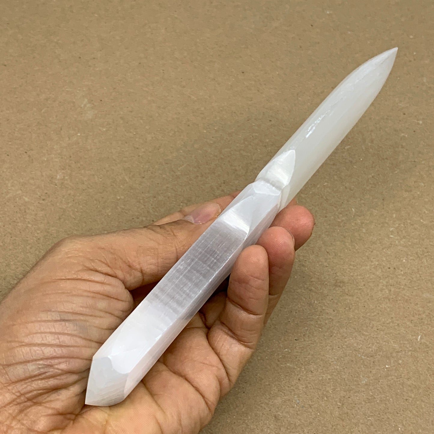 110g, 7.5"x1.3"x0.5", Natural Selenite Crystal Dagger (Satin Spar), B36044