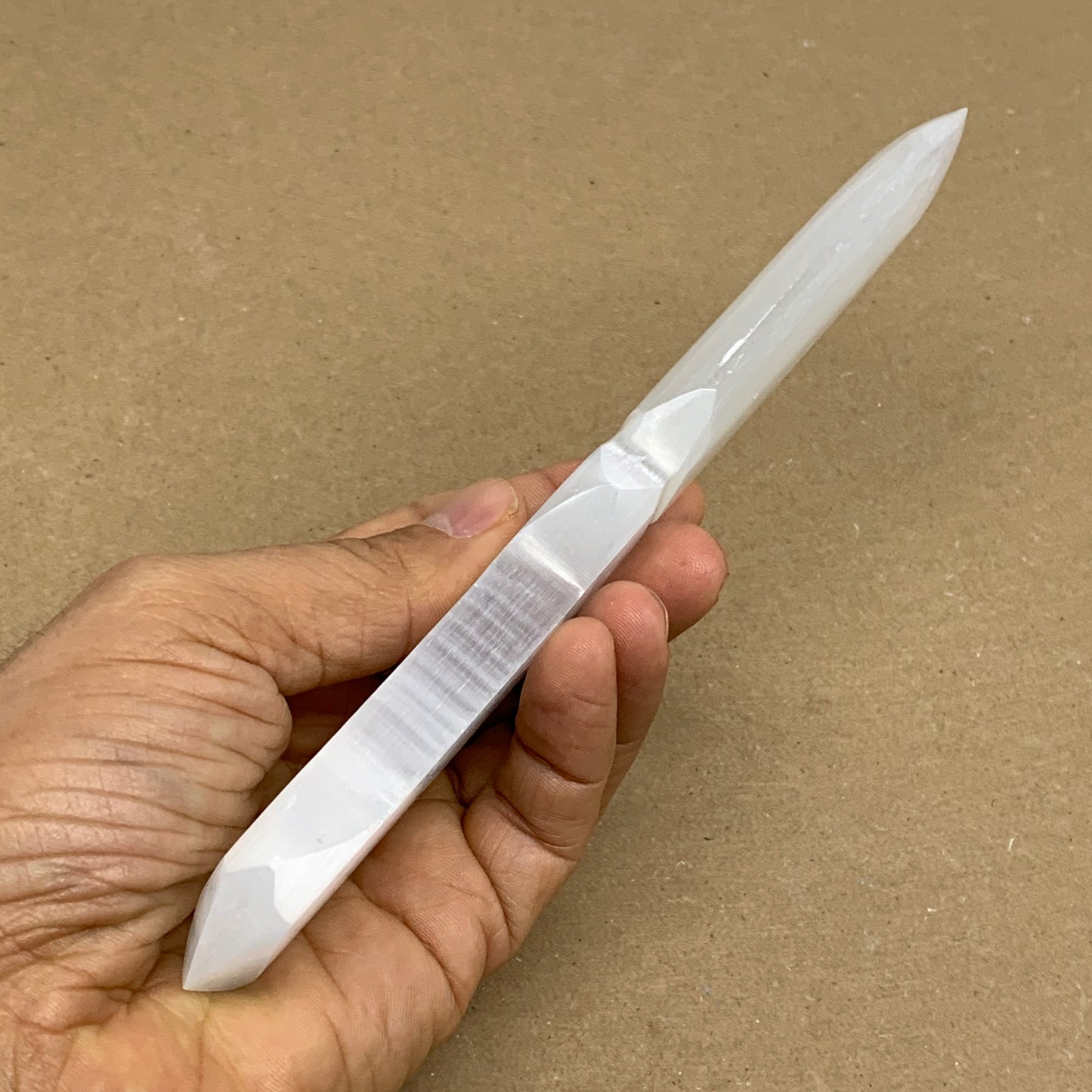 110g, 7.5"x1.3"x0.5", Natural Selenite Crystal Dagger (Satin Spar), B36044