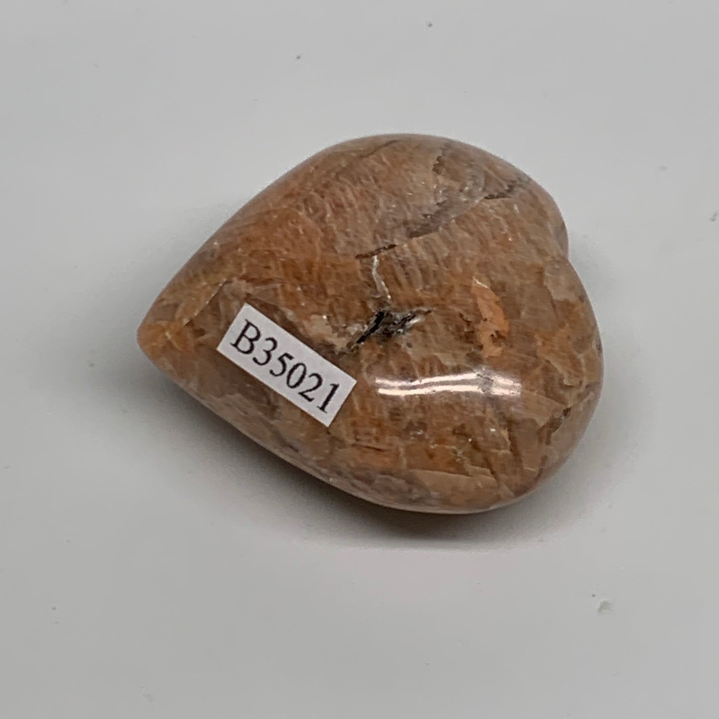 68.7g, 1.8"x1.9"x1", Peach Moonstone Heart Crystal Polished, B35021