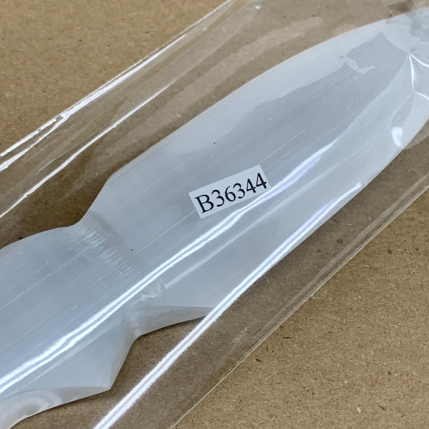 110g, 7.5"x1.3"x0.5", Natural Selenite Crystal Dagger (Satin Spar), B36044