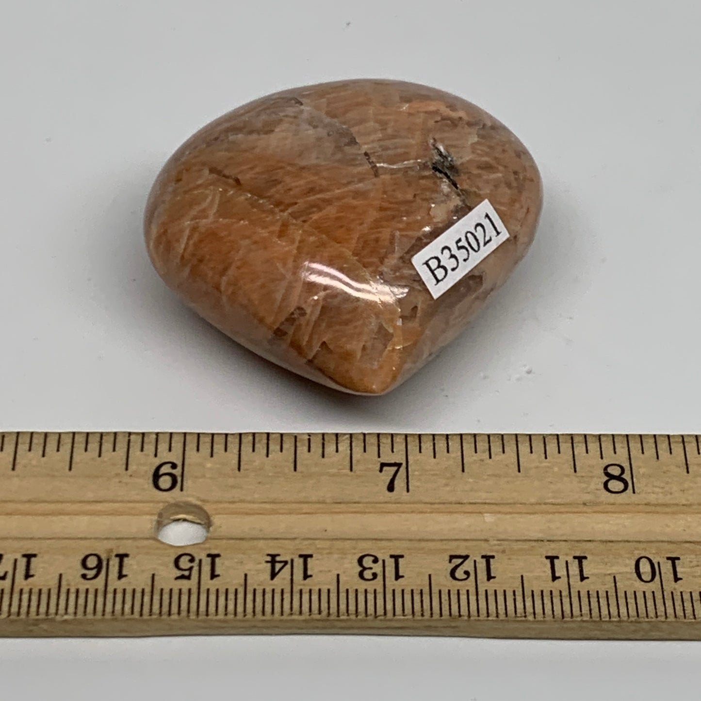 68.7g, 1.8"x1.9"x1", Peach Moonstone Heart Crystal Polished, B35021