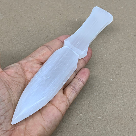 140g, 7.5"x1.2"x0.6", Natural Selenite Crystal Dagger (Satin Spar), B36045