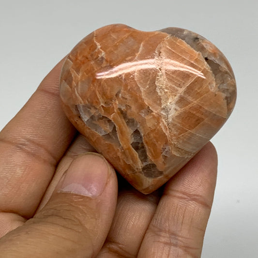 78.8g, 1.9"x2"x1", Peach Moonstone Heart Crystal Polished, B35012