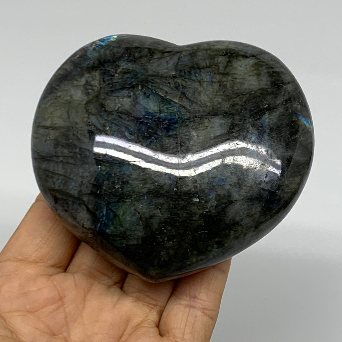 0.76 lbs, 3.2"x3.5"x1.2", Natural Labradorite Heart Polished Crystal, B37231