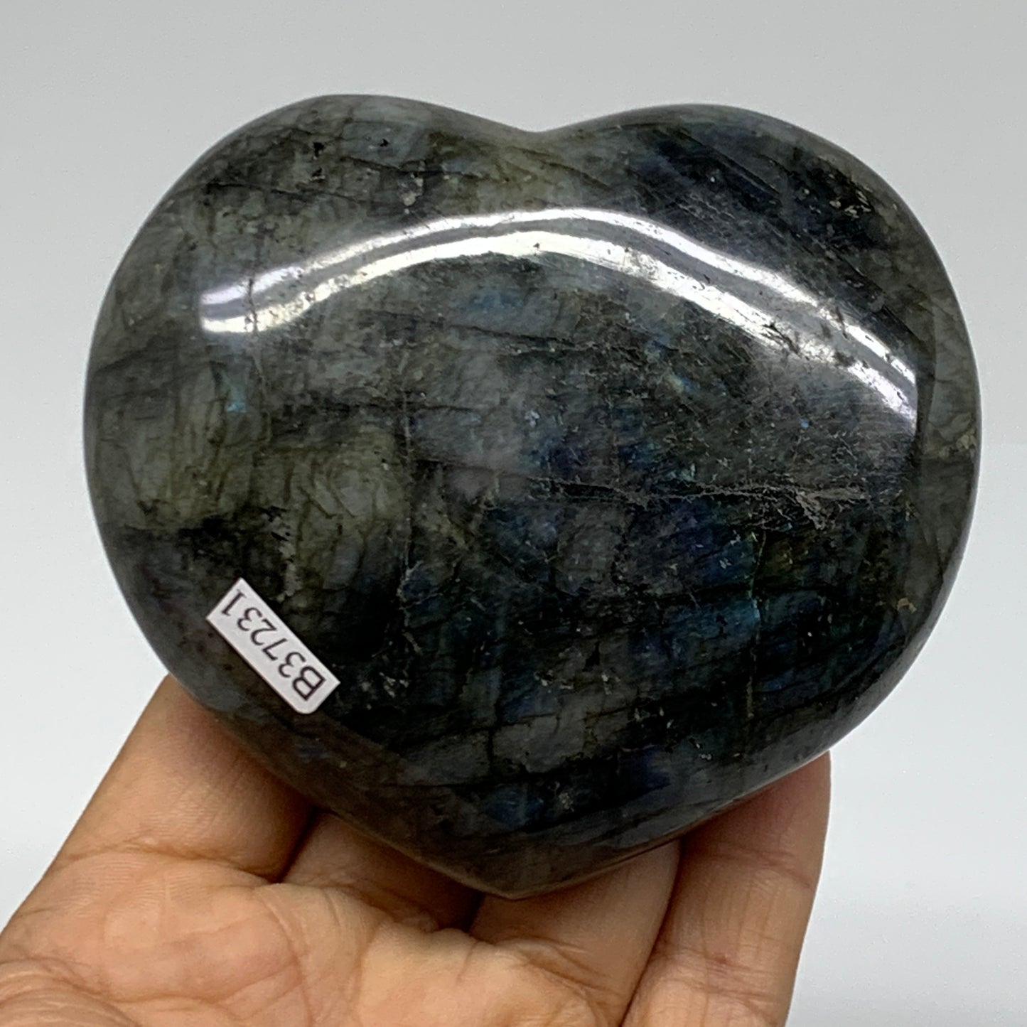 0.76 lbs, 3.2"x3.5"x1.2", Natural Labradorite Heart Polished Crystal, B37231