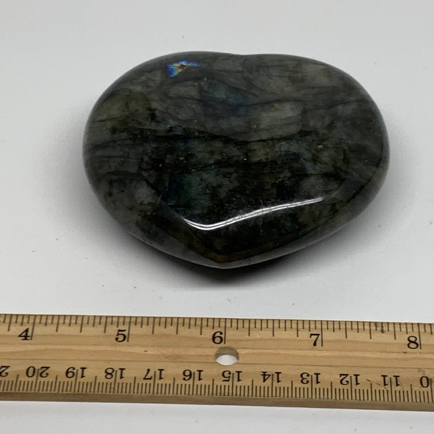 0.76 lbs, 3.2"x3.5"x1.2", Natural Labradorite Heart Polished Crystal, B37231