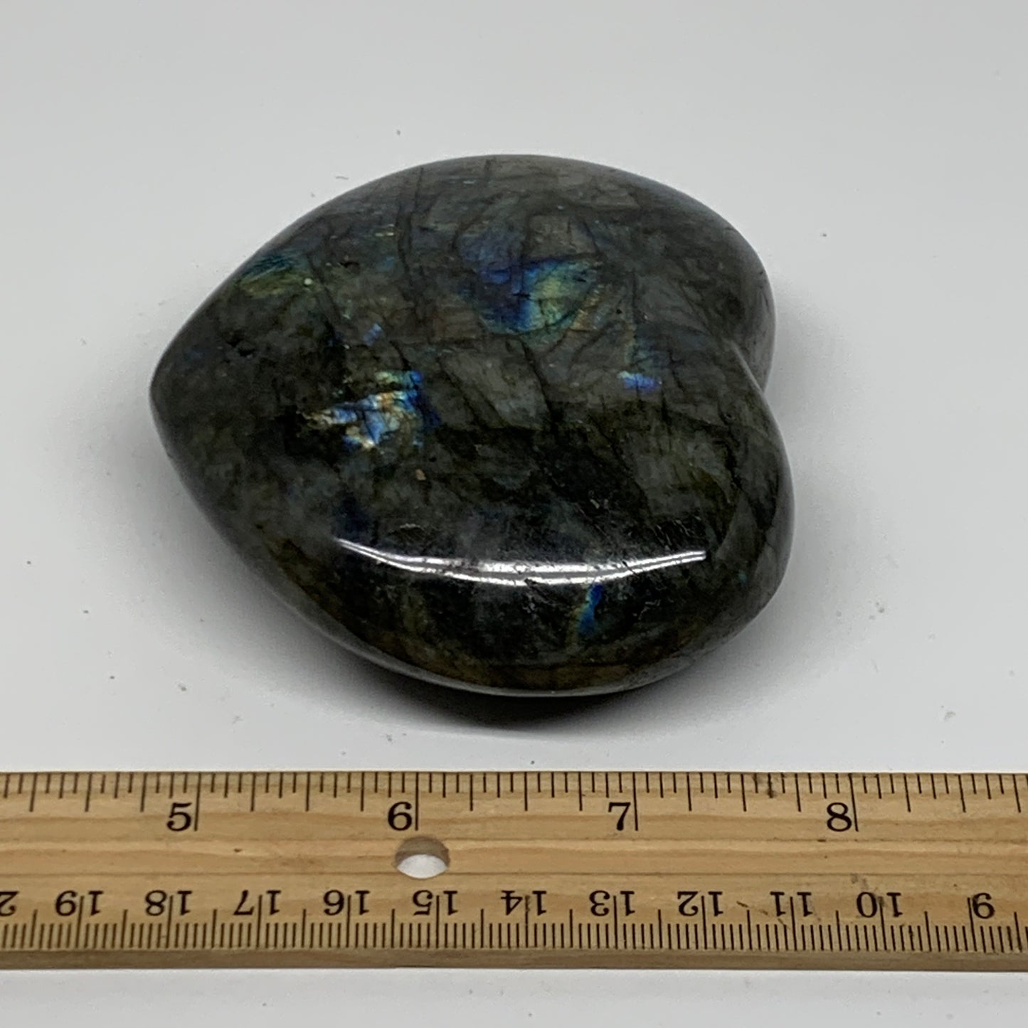 0.76 lbs, 3.2"x3.5"x1.2", Natural Labradorite Heart Polished Crystal, B37231