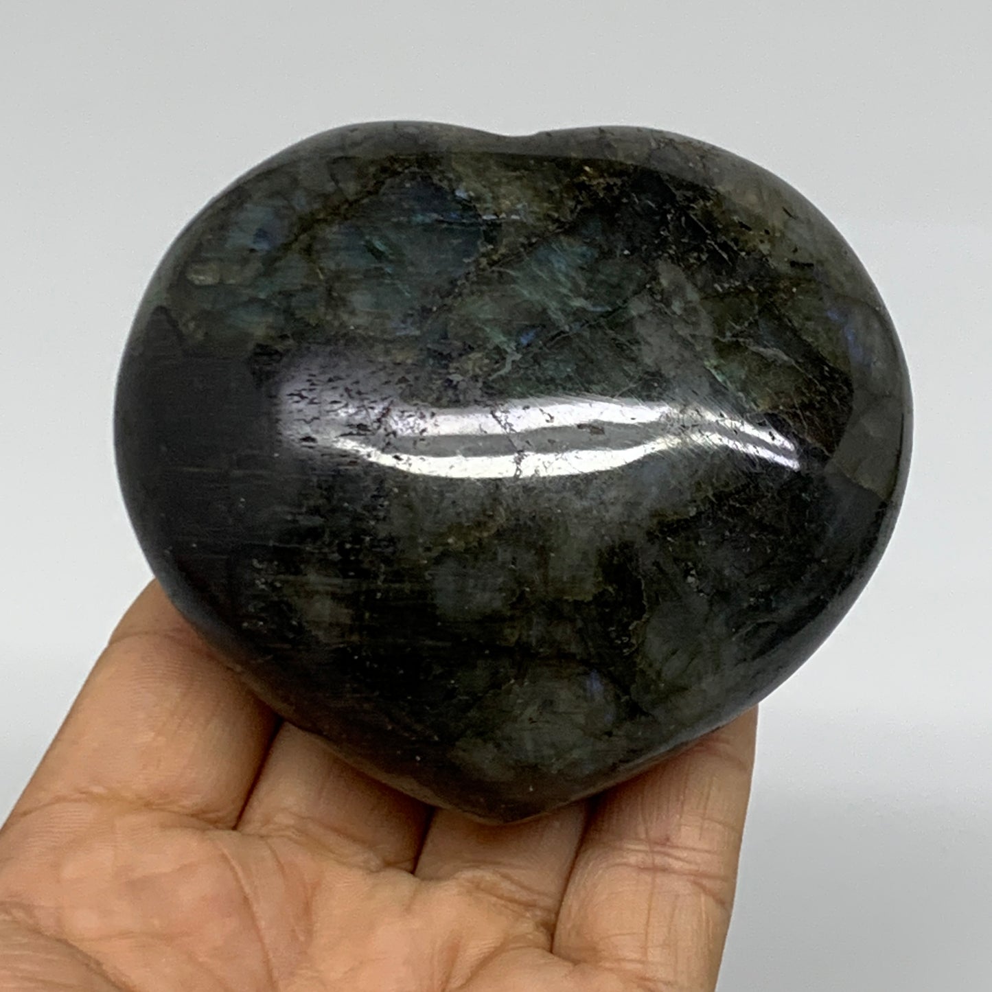 0.7 lbs, 3"x3.2"x1.4", Natural Labradorite Heart Polished Crystal, B37232