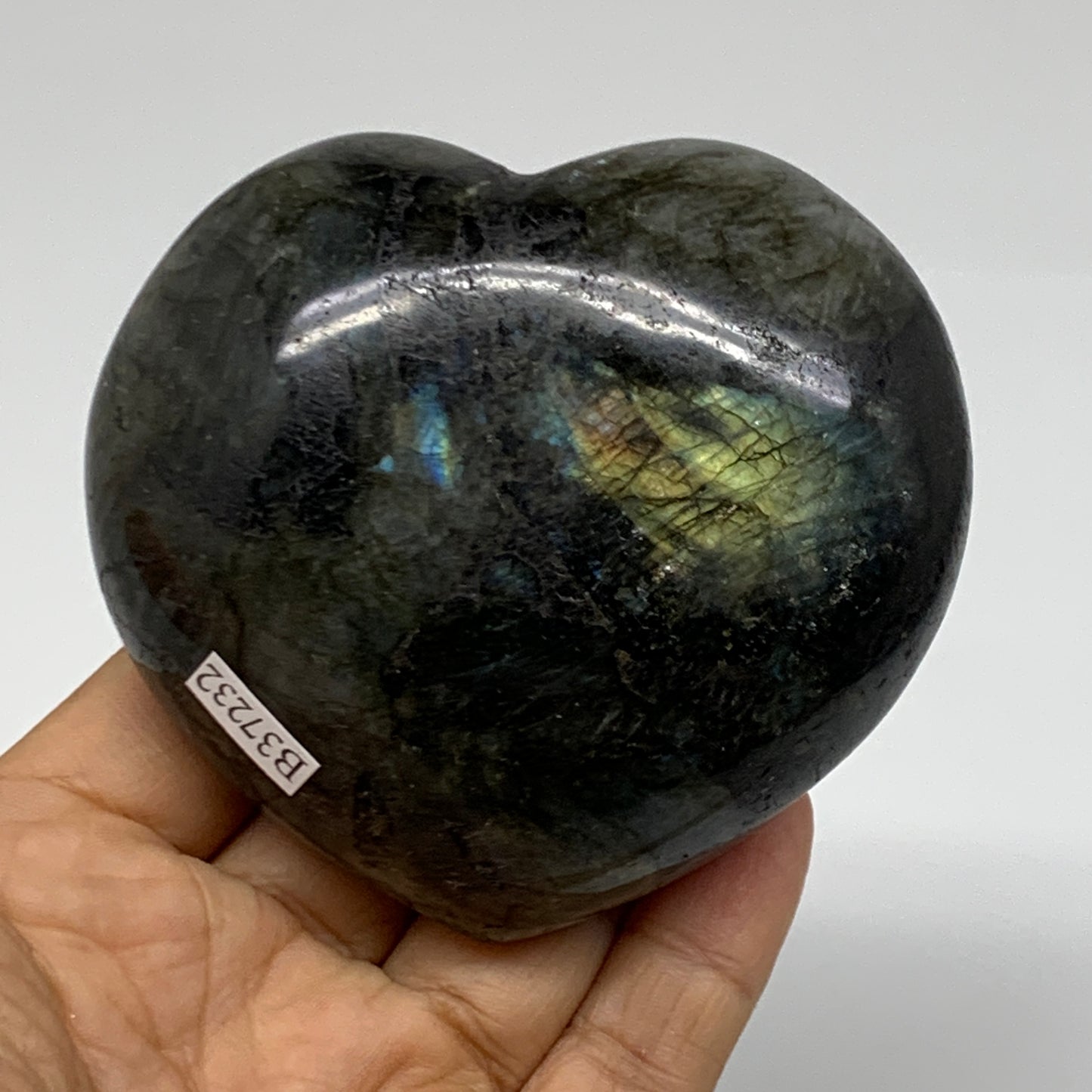 0.7 lbs, 3"x3.2"x1.4", Natural Labradorite Heart Polished Crystal, B37232