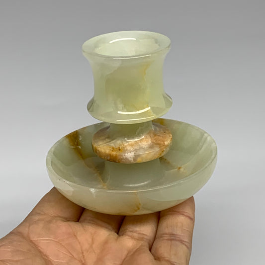 183g, 2.6"x1.4"x2.9", Natural Green Onyx Candle Holder Gemstone Hand Carved, B32