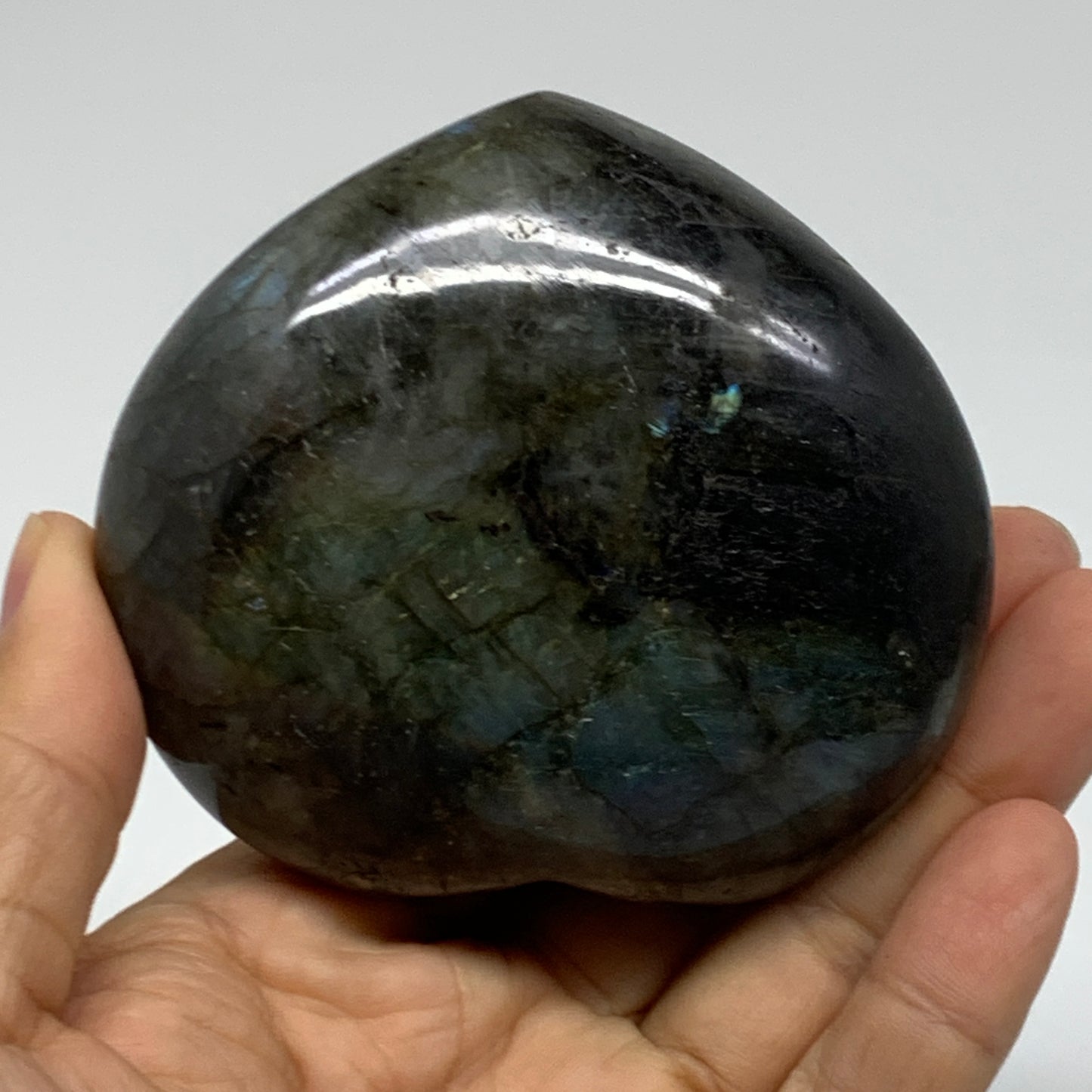 0.7 lbs, 3"x3.2"x1.4", Natural Labradorite Heart Polished Crystal, B37232