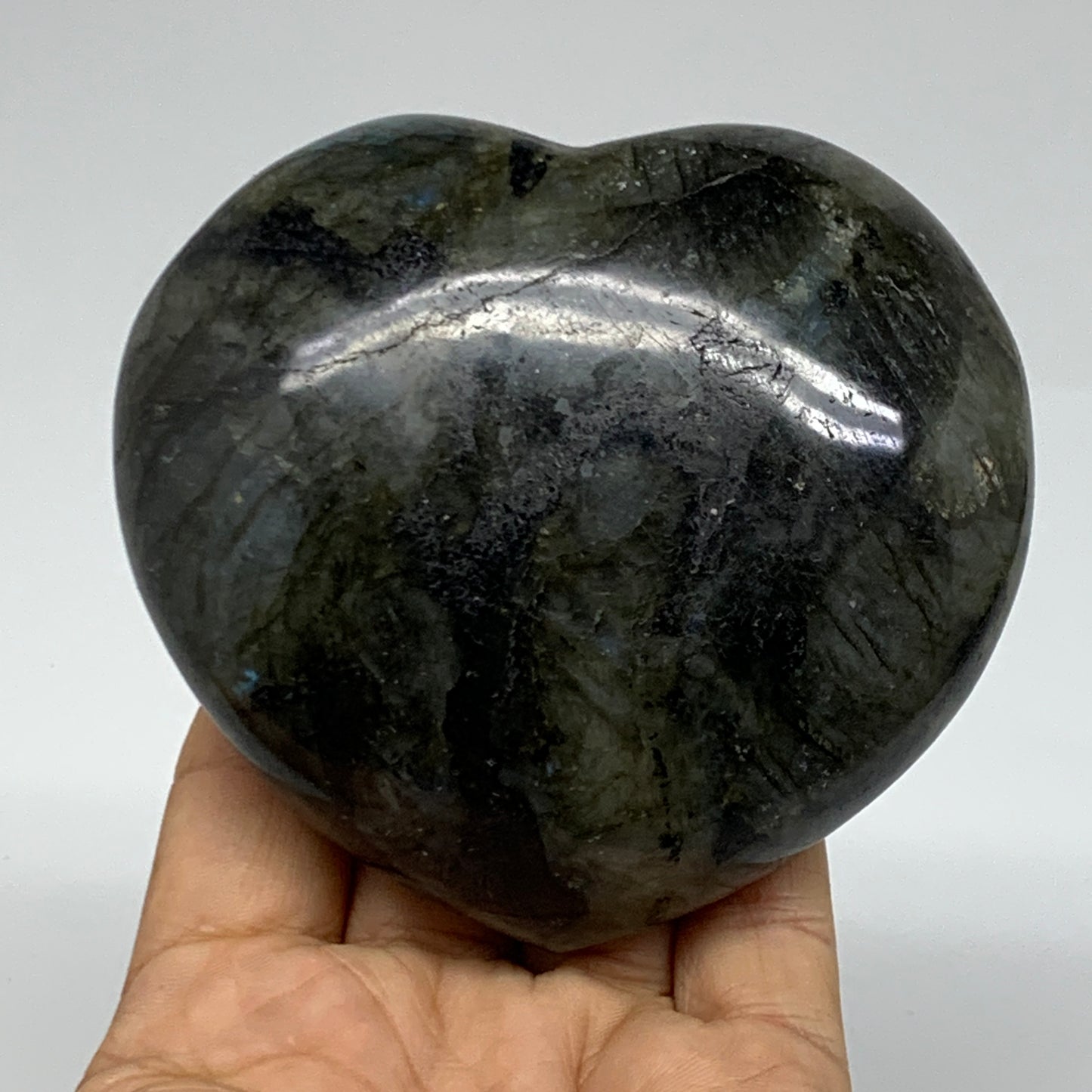 0.93 lbs, 3.4"x3.7"x1.4", Natural Labradorite Heart Polished Crystal, B37233