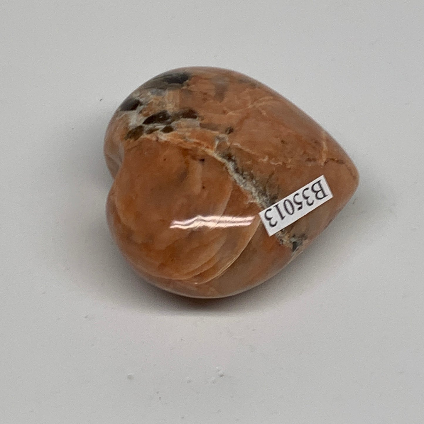 68.9g, 1.7"x1.9"x1", Peach Moonstone Heart Crystal Polished, B35013