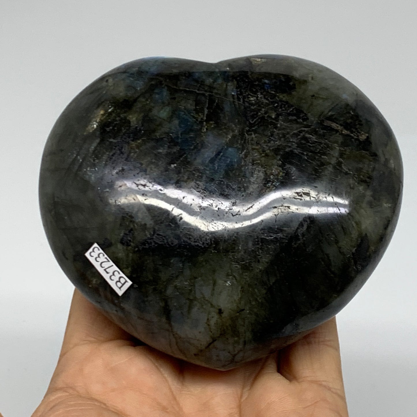 0.93 lbs, 3.4"x3.7"x1.4", Natural Labradorite Heart Polished Crystal, B37233