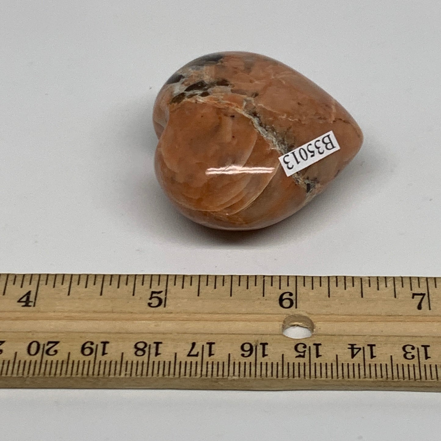 68.9g, 1.7"x1.9"x1", Peach Moonstone Heart Crystal Polished, B35013