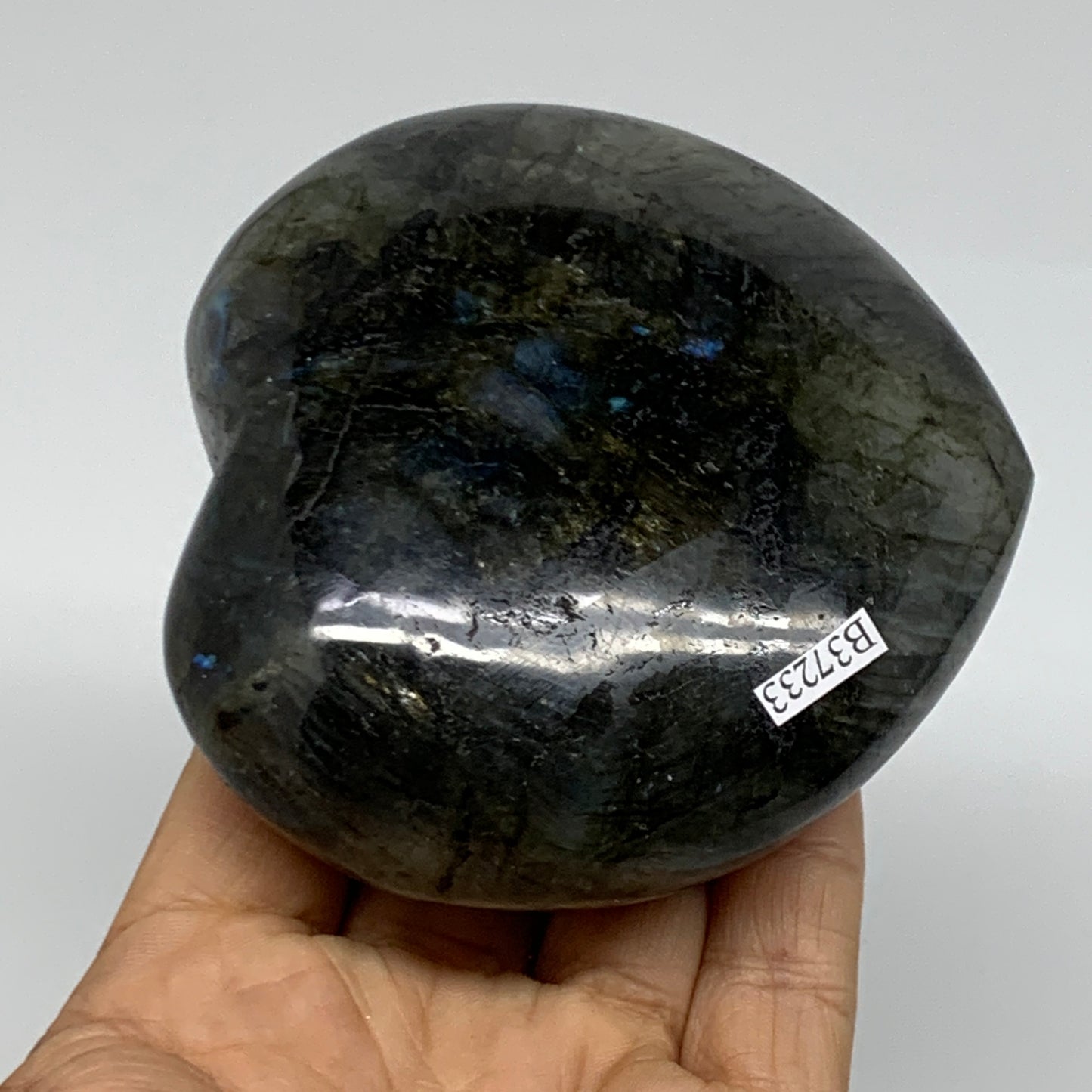 0.93 lbs, 3.4"x3.7"x1.4", Natural Labradorite Heart Polished Crystal, B37233