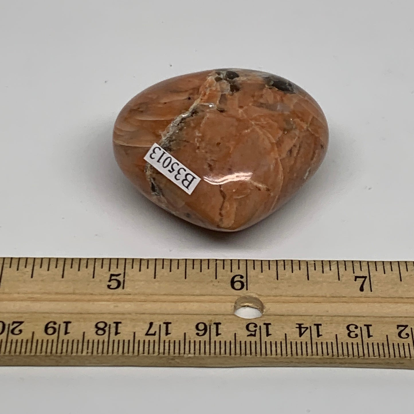 68.9g, 1.7"x1.9"x1", Peach Moonstone Heart Crystal Polished, B35013