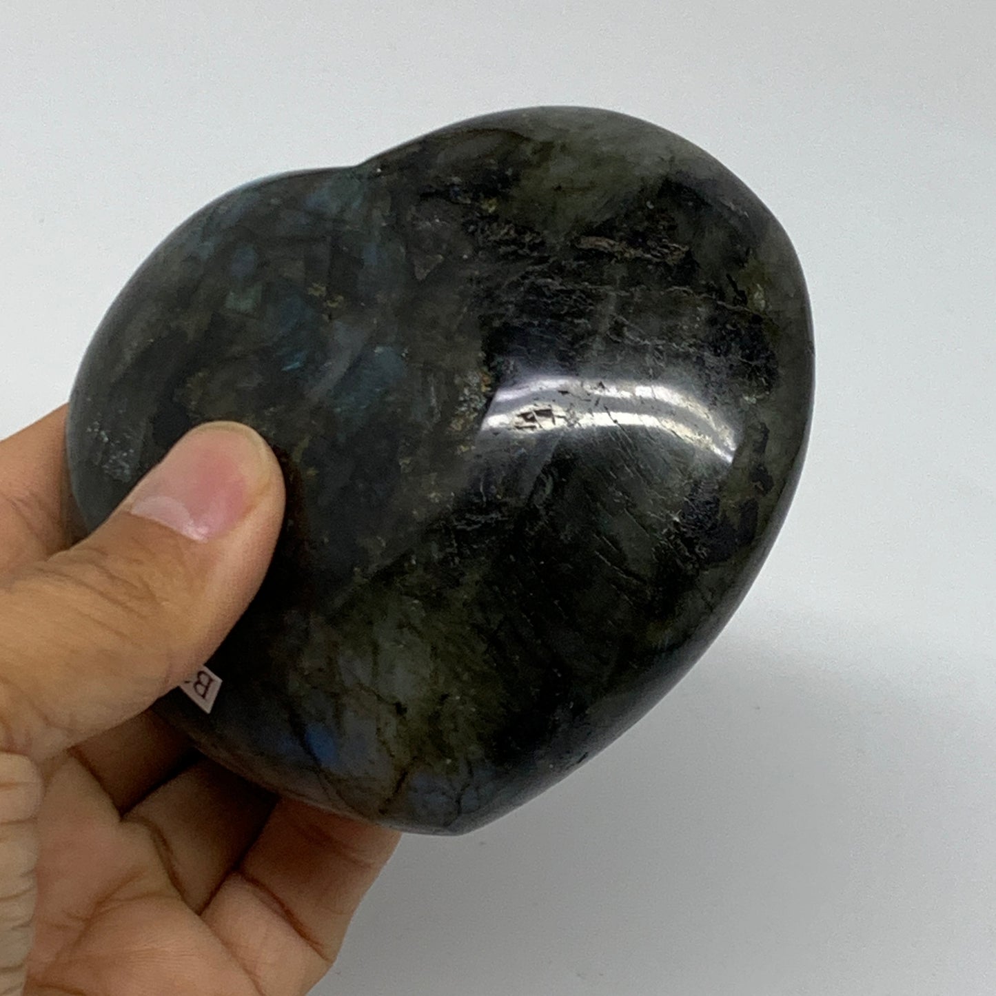 0.93 lbs, 3.4"x3.7"x1.4", Natural Labradorite Heart Polished Crystal, B37233