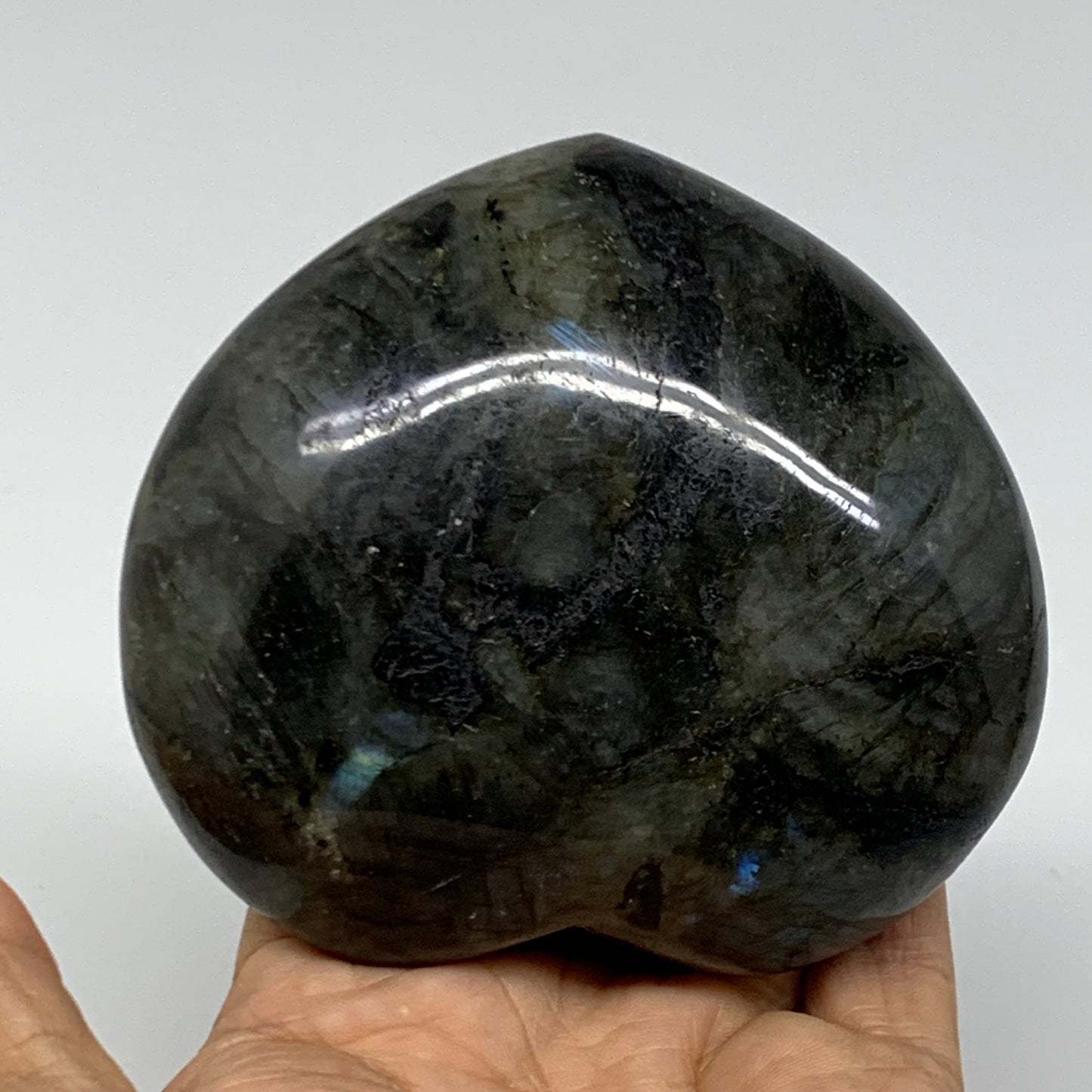 0.93 lbs, 3.4"x3.7"x1.4", Natural Labradorite Heart Polished Crystal, B37233