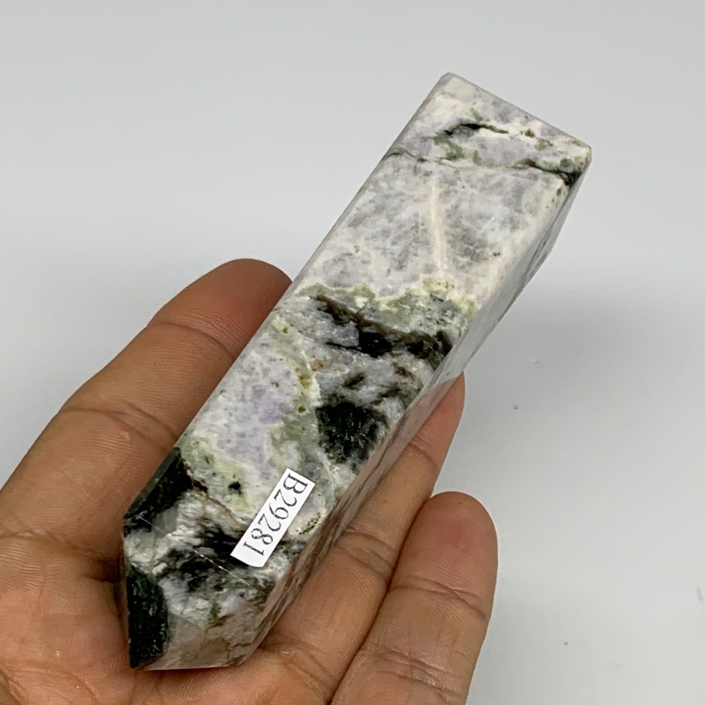 140.7g, 4.1"x1"x1" Rainbow Moonstone Tower Obelisk Point Crystal @India,B29281