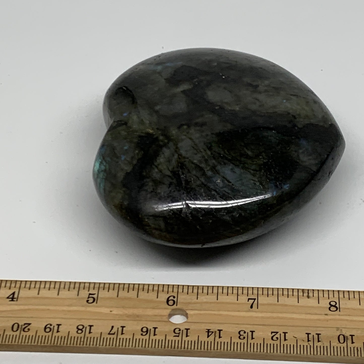 0.93 lbs, 3.4"x3.7"x1.4", Natural Labradorite Heart Polished Crystal, B37233