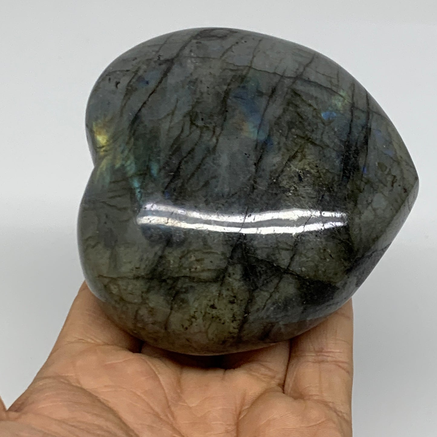 0.95 lbs, 3.3"x3.5"x1.6", Natural Labradorite Heart Polished Crystal, B37234