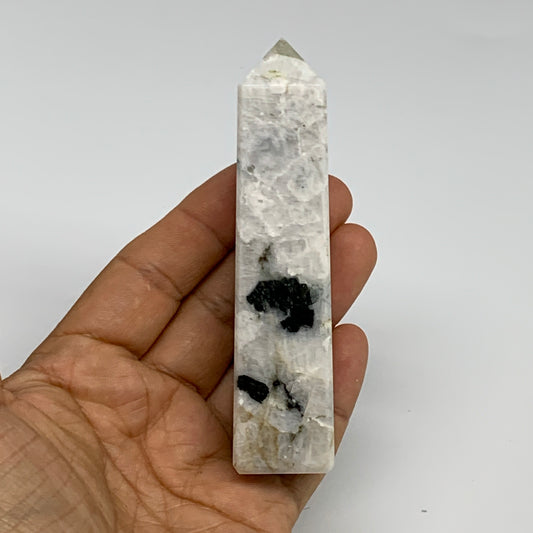 124.8g, 4.1"x1"x1" Rainbow Moonstone Tower Obelisk Point Crystal @India,B29282