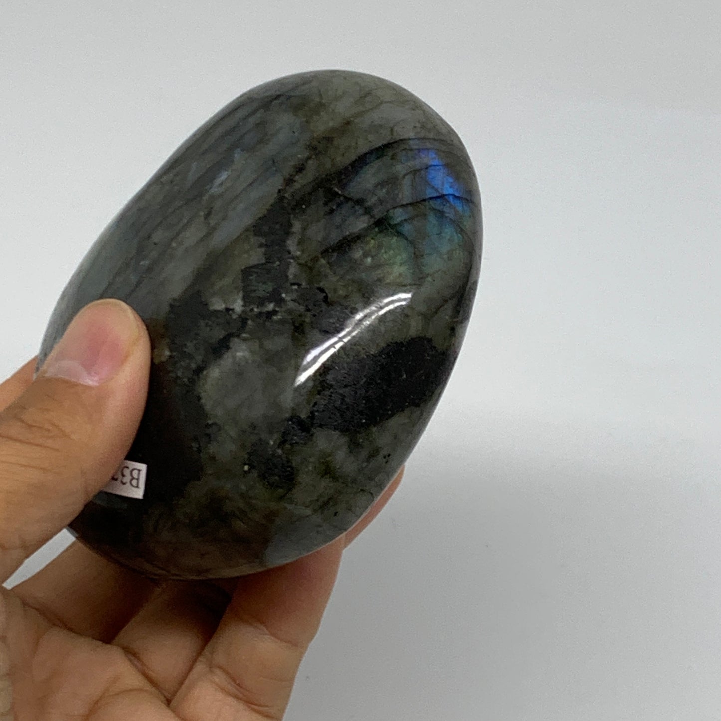 0.95 lbs, 3.3"x3.5"x1.6", Natural Labradorite Heart Polished Crystal, B37234