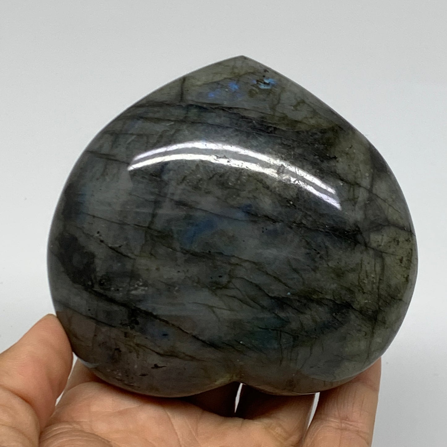 0.95 lbs, 3.3"x3.5"x1.6", Natural Labradorite Heart Polished Crystal, B37234