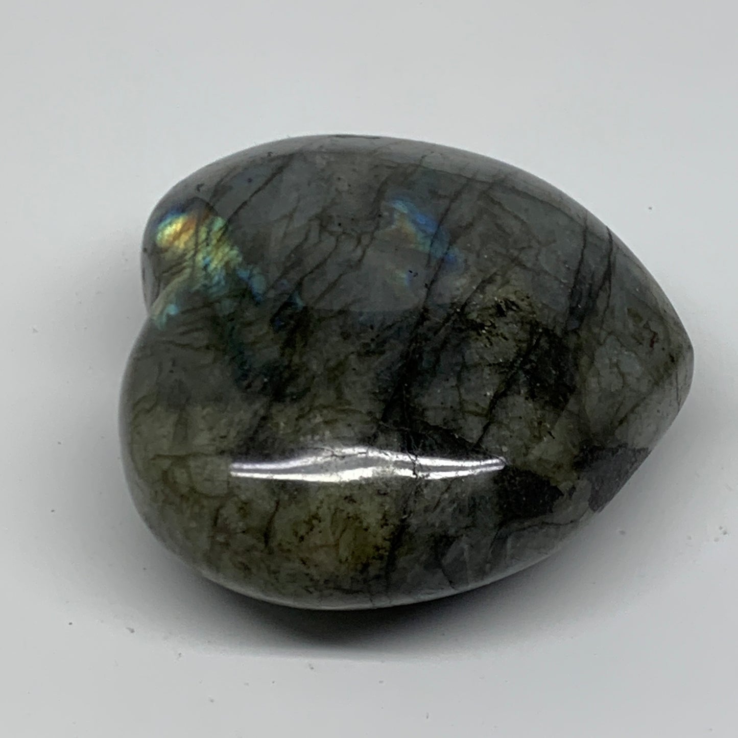 0.95 lbs, 3.3"x3.5"x1.6", Natural Labradorite Heart Polished Crystal, B37234