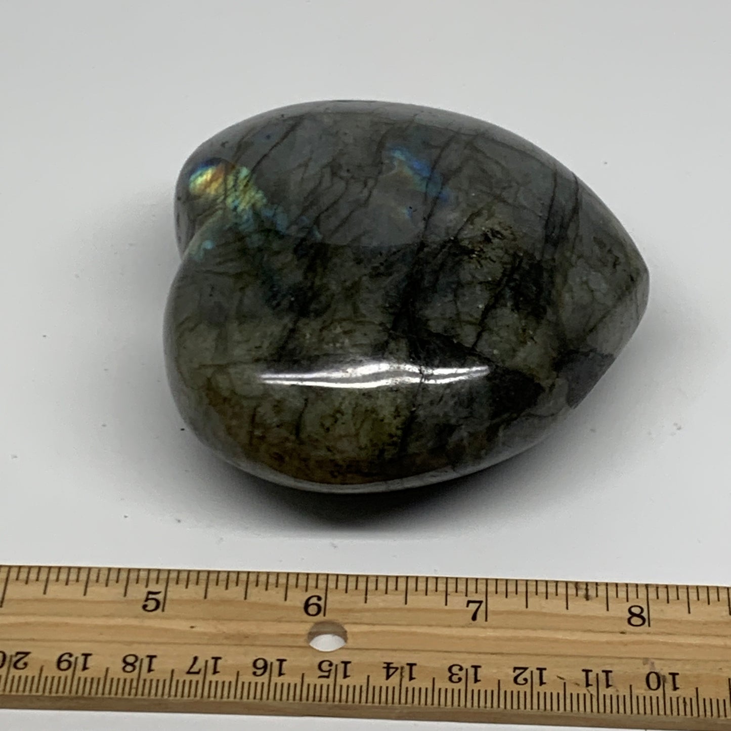 0.95 lbs, 3.3"x3.5"x1.6", Natural Labradorite Heart Polished Crystal, B37234
