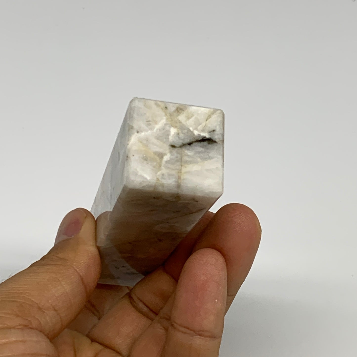 124.8g, 4.1"x1"x1" Rainbow Moonstone Tower Obelisk Point Crystal @India,B29282