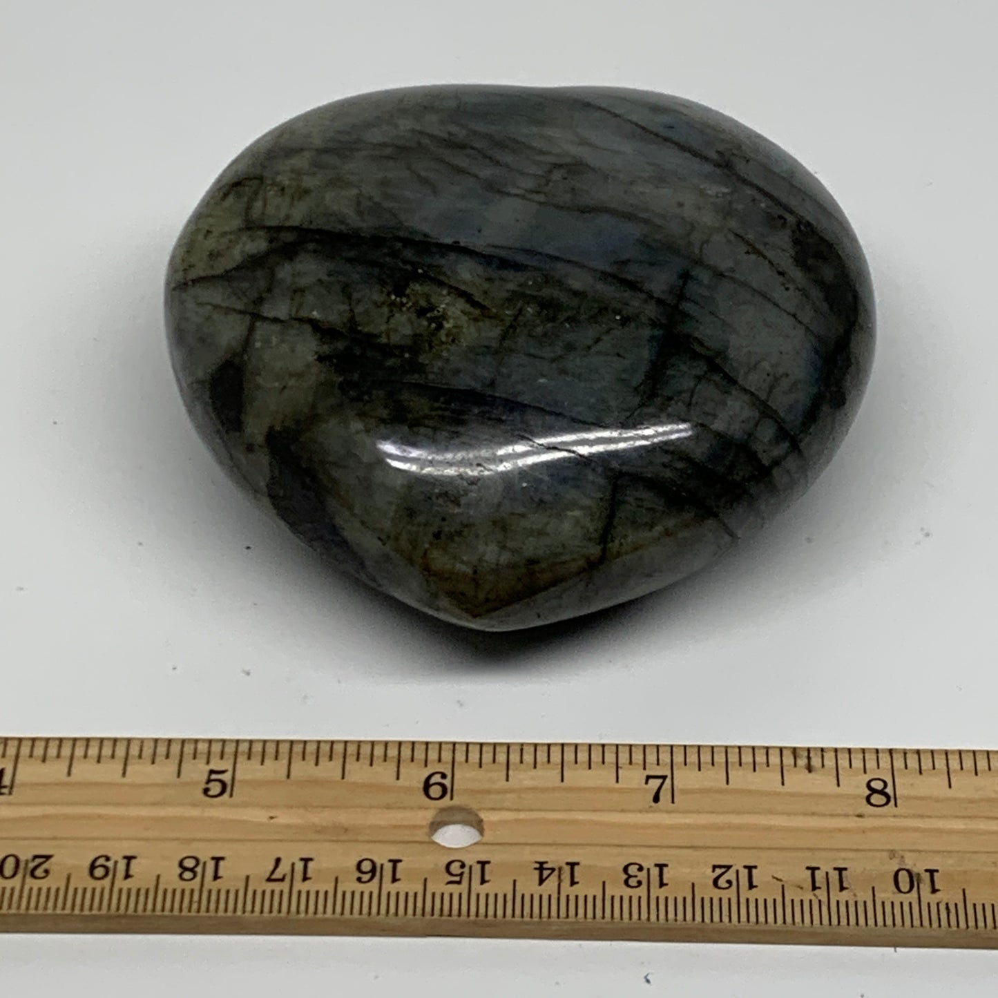 0.95 lbs, 3.3"x3.5"x1.6", Natural Labradorite Heart Polished Crystal, B37234