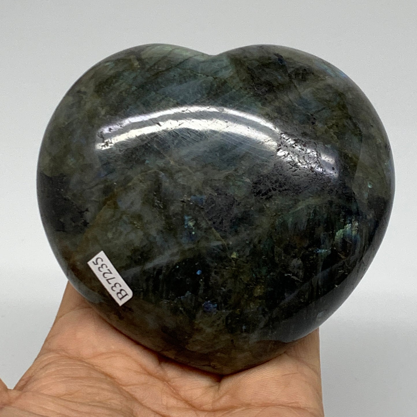 1.17 lbs, 3.5"x3.8"x1.6", Natural Labradorite Heart Polished Crystal, B37235