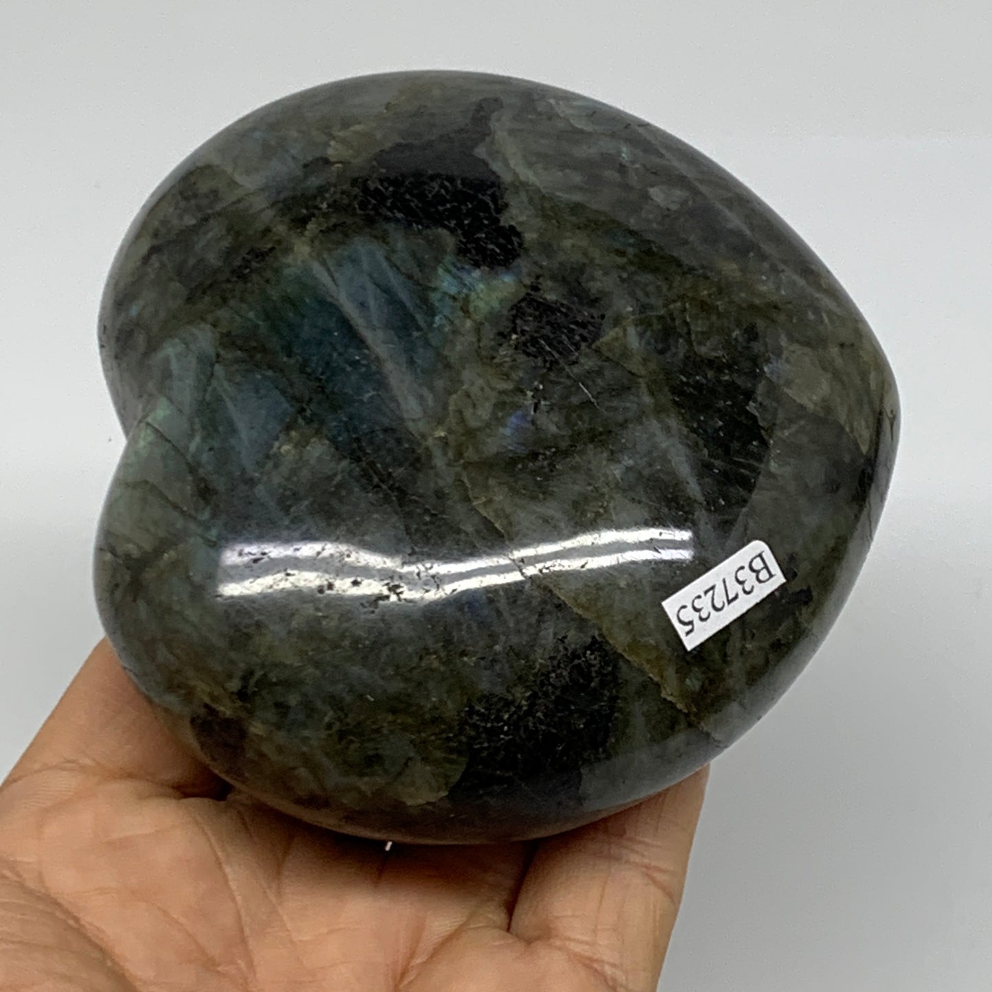 1.17 lbs, 3.5"x3.8"x1.6", Natural Labradorite Heart Polished Crystal, B37235