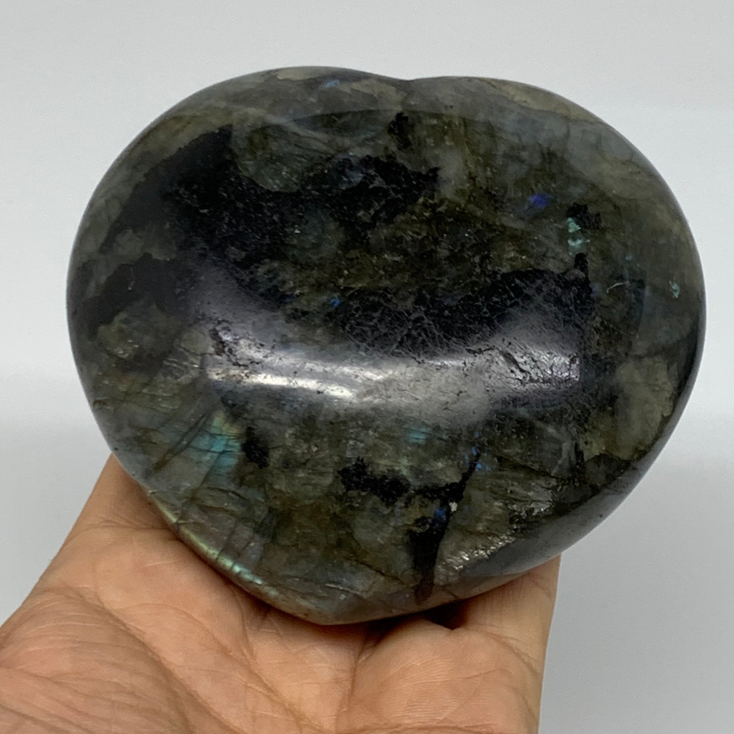 1.17 lbs, 3.5"x3.8"x1.6", Natural Labradorite Heart Polished Crystal, B37235