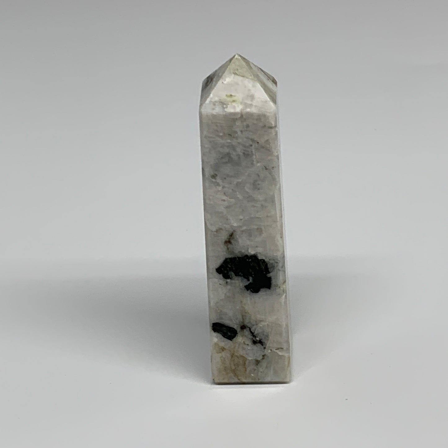 124.8g, 4.1"x1"x1" Rainbow Moonstone Tower Obelisk Point Crystal @India,B29282