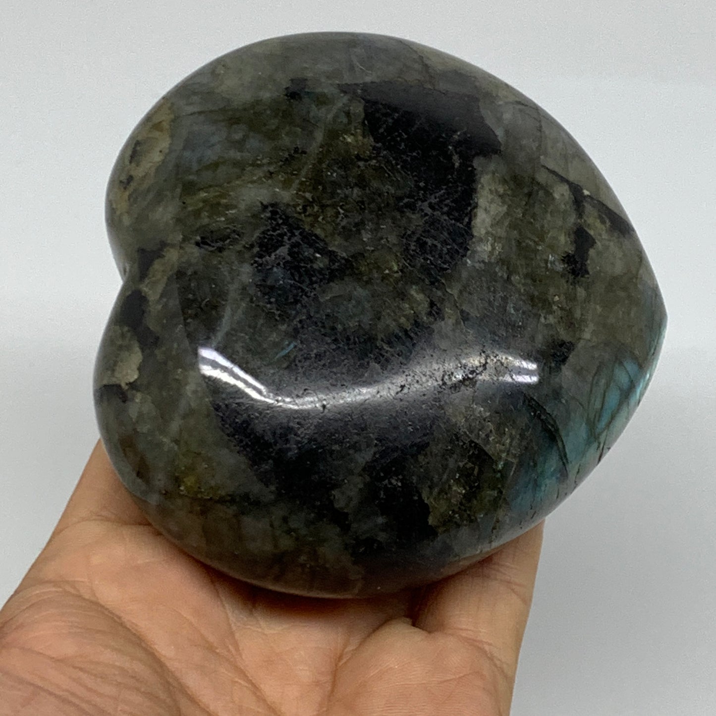 1.17 lbs, 3.5"x3.8"x1.6", Natural Labradorite Heart Polished Crystal, B37235