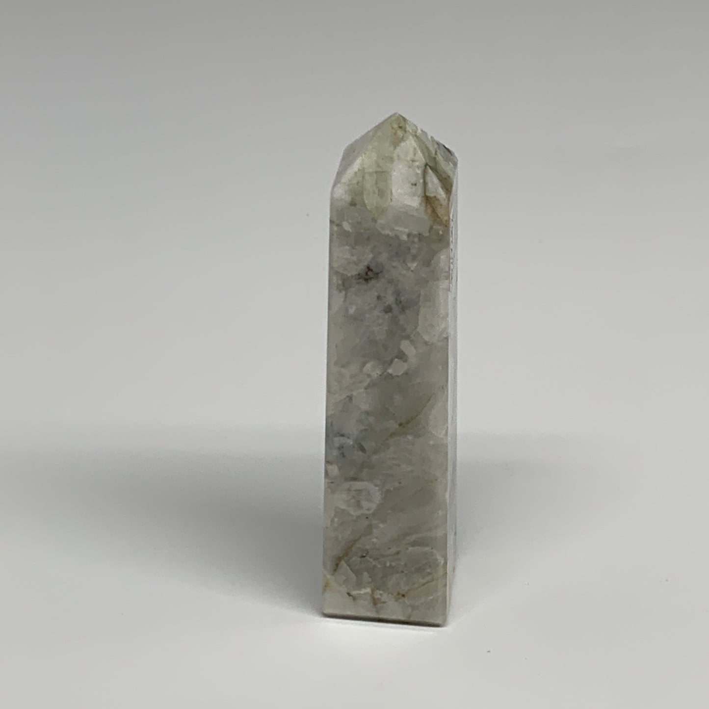 124.8g, 4.1"x1"x1" Rainbow Moonstone Tower Obelisk Point Crystal @India,B29282