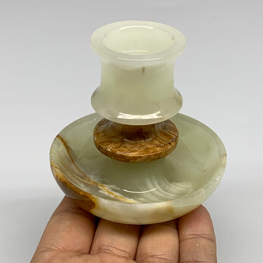 190g, 2.7"x1.4"x2.9", Natural Green Onyx Candle Holder Gemstone Carved, B32218